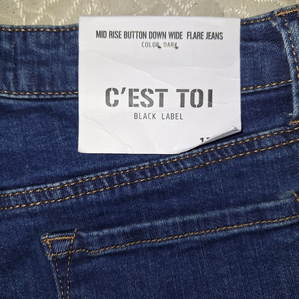C'est Toi mid-rise button-down wide flare Bell Bottom denim jeans In a 13/30. - Picture 8 of 8